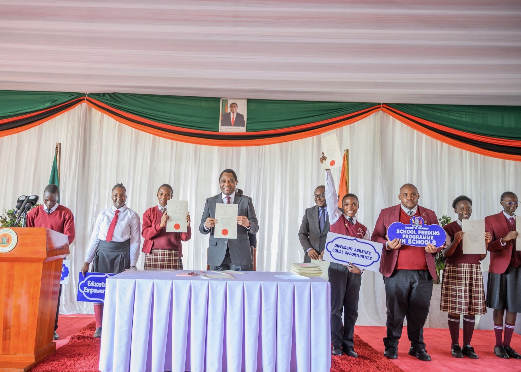 President Hichilema Signs Free Education and Pension Reform Bills into Law at State House